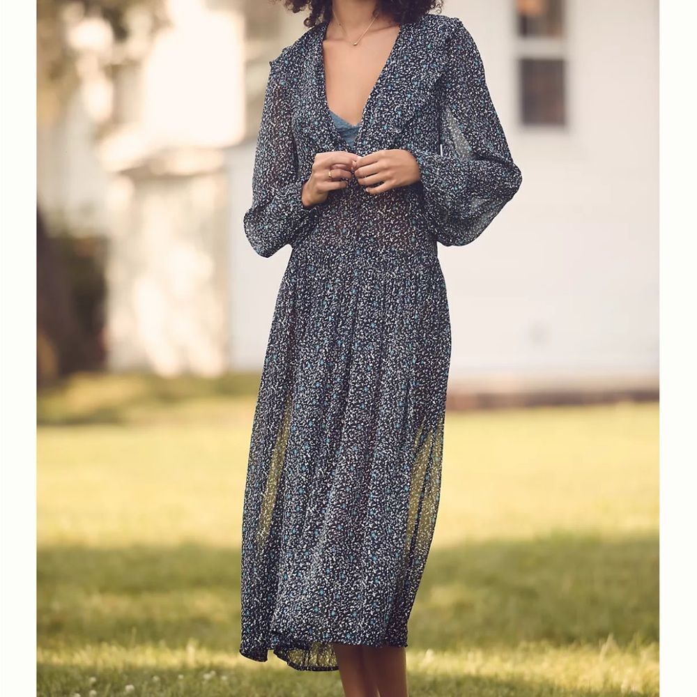 Anthropologie Blue Floral Midi Dress